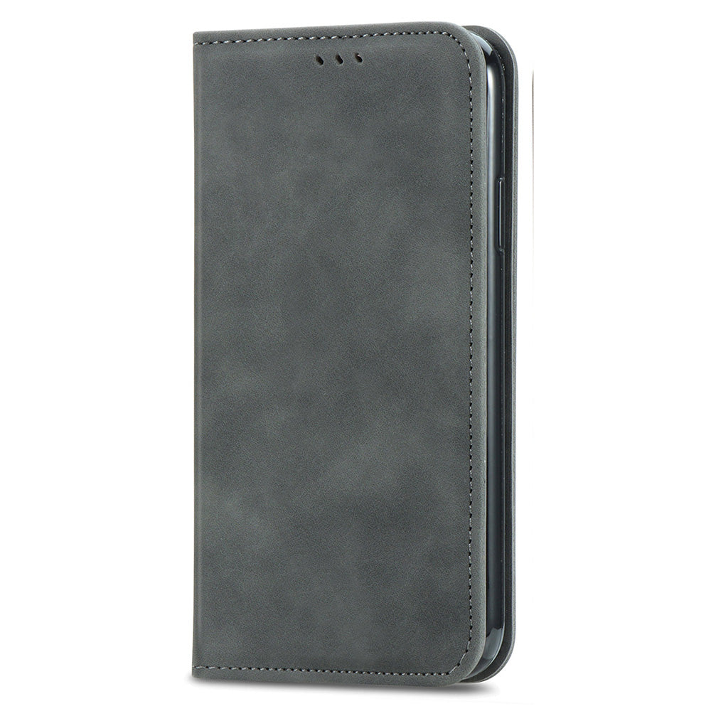 Phone Stand Case for Samsung Galaxy S24 Ultra Card Slots Skin-touch PU Leather Phone Cover - Grey