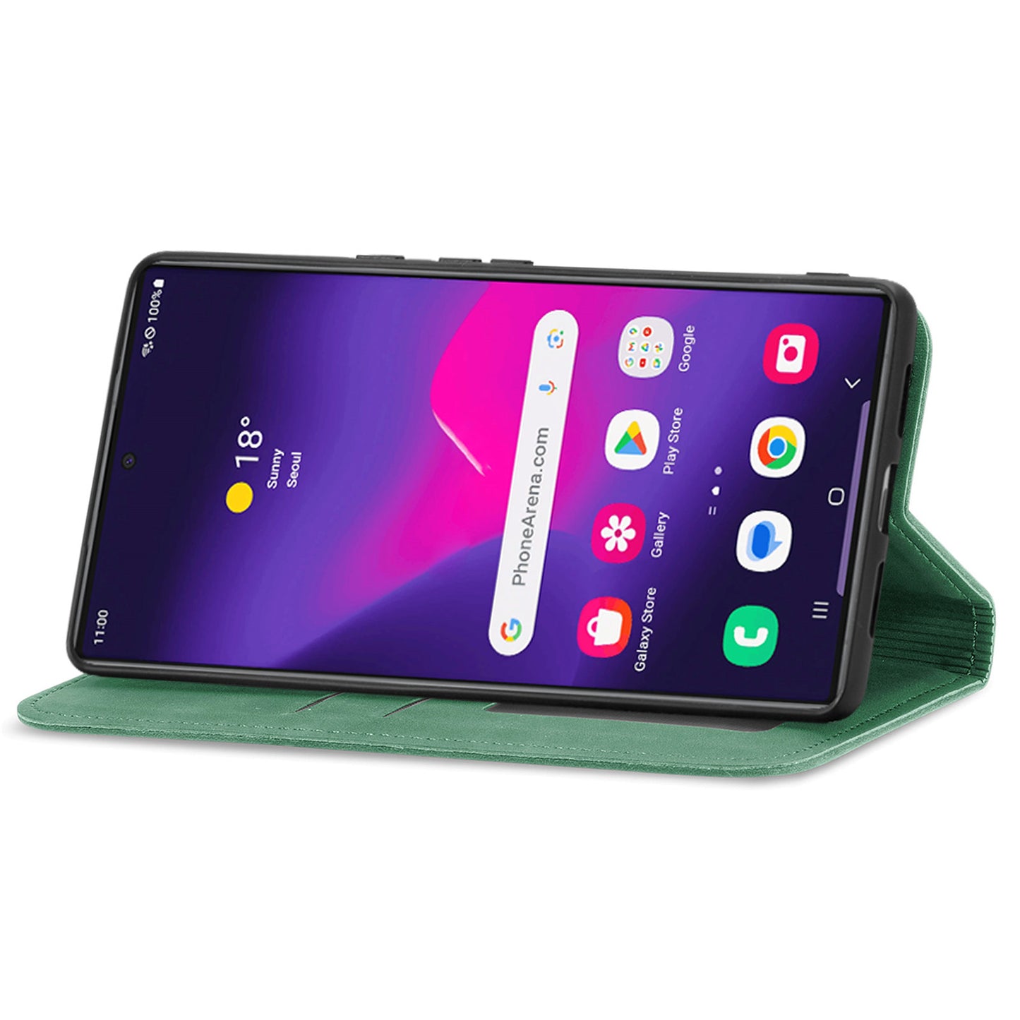 Phone Stand Case for Samsung Galaxy S24 Ultra Card Slots Skin-touch PU Leather Phone Cover - Green