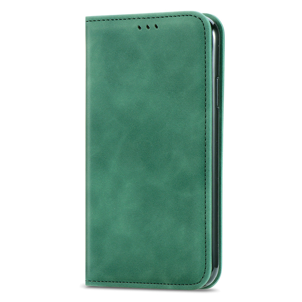 Phone Stand Case for Samsung Galaxy S24 Ultra Card Slots Skin-touch PU Leather Phone Cover - Green