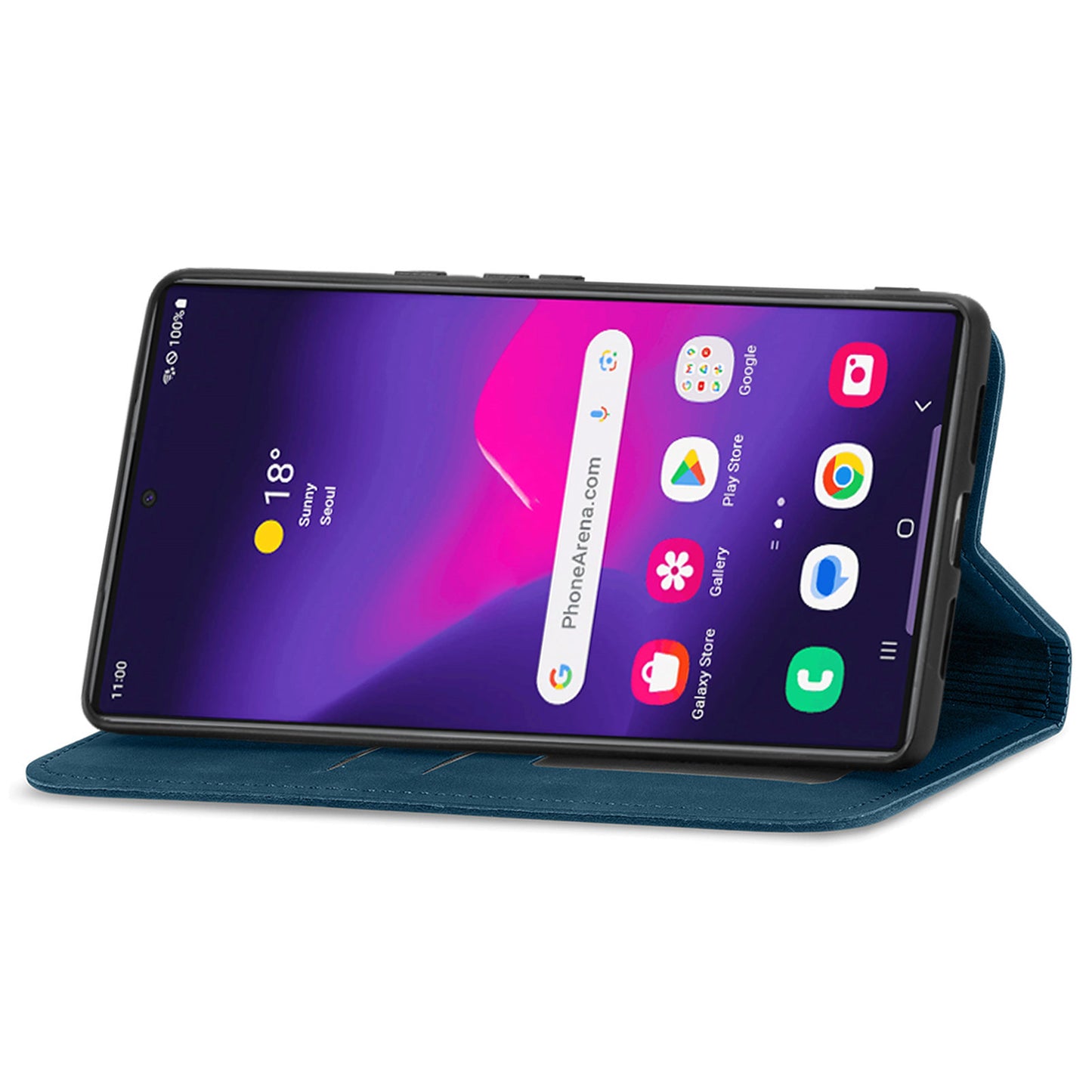 Phone Stand Case for Samsung Galaxy S24 Ultra Card Slots Skin-touch PU Leather Phone Cover - Dark Blue