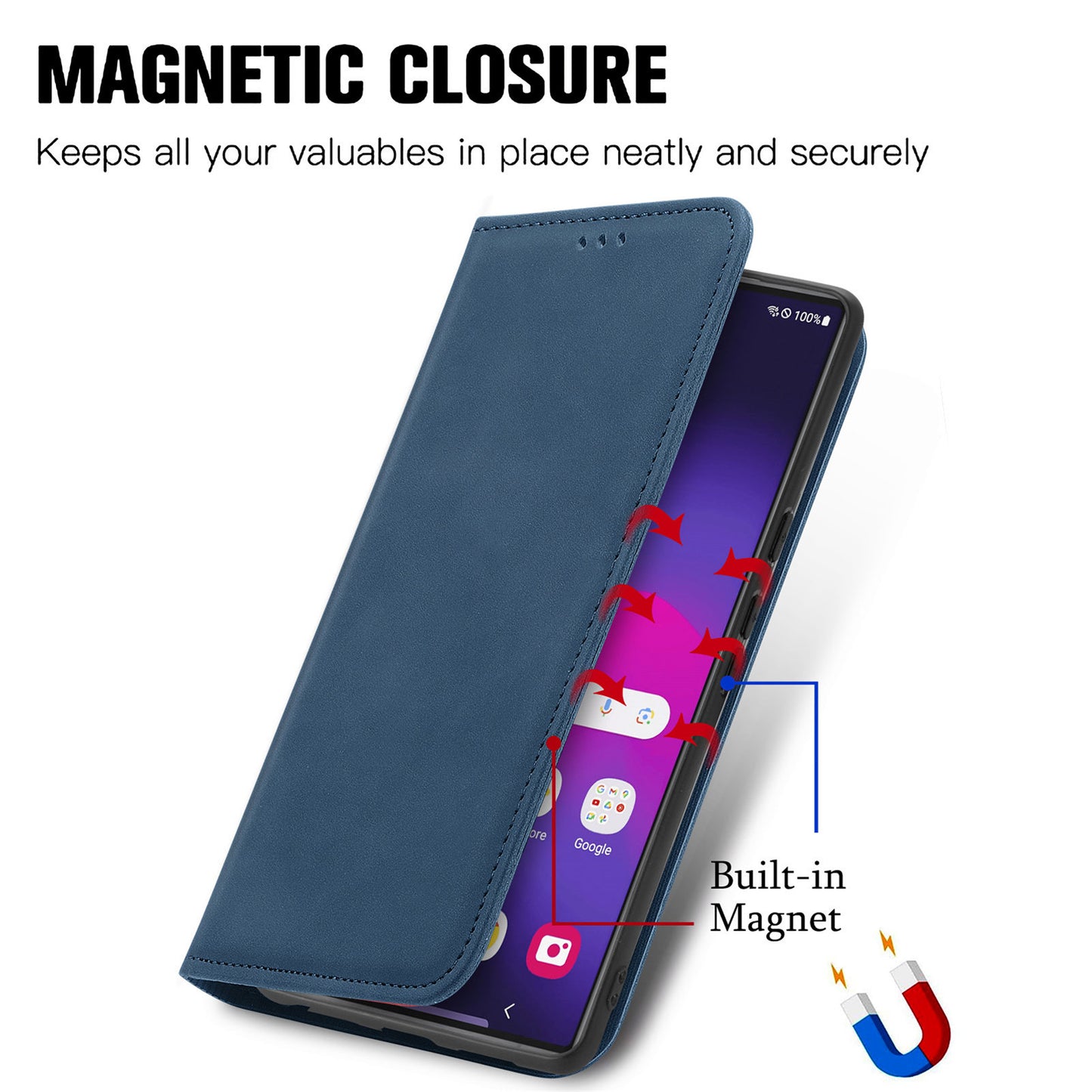 Phone Stand Case for Samsung Galaxy S24 Ultra Card Slots Skin-touch PU Leather Phone Cover - Dark Blue