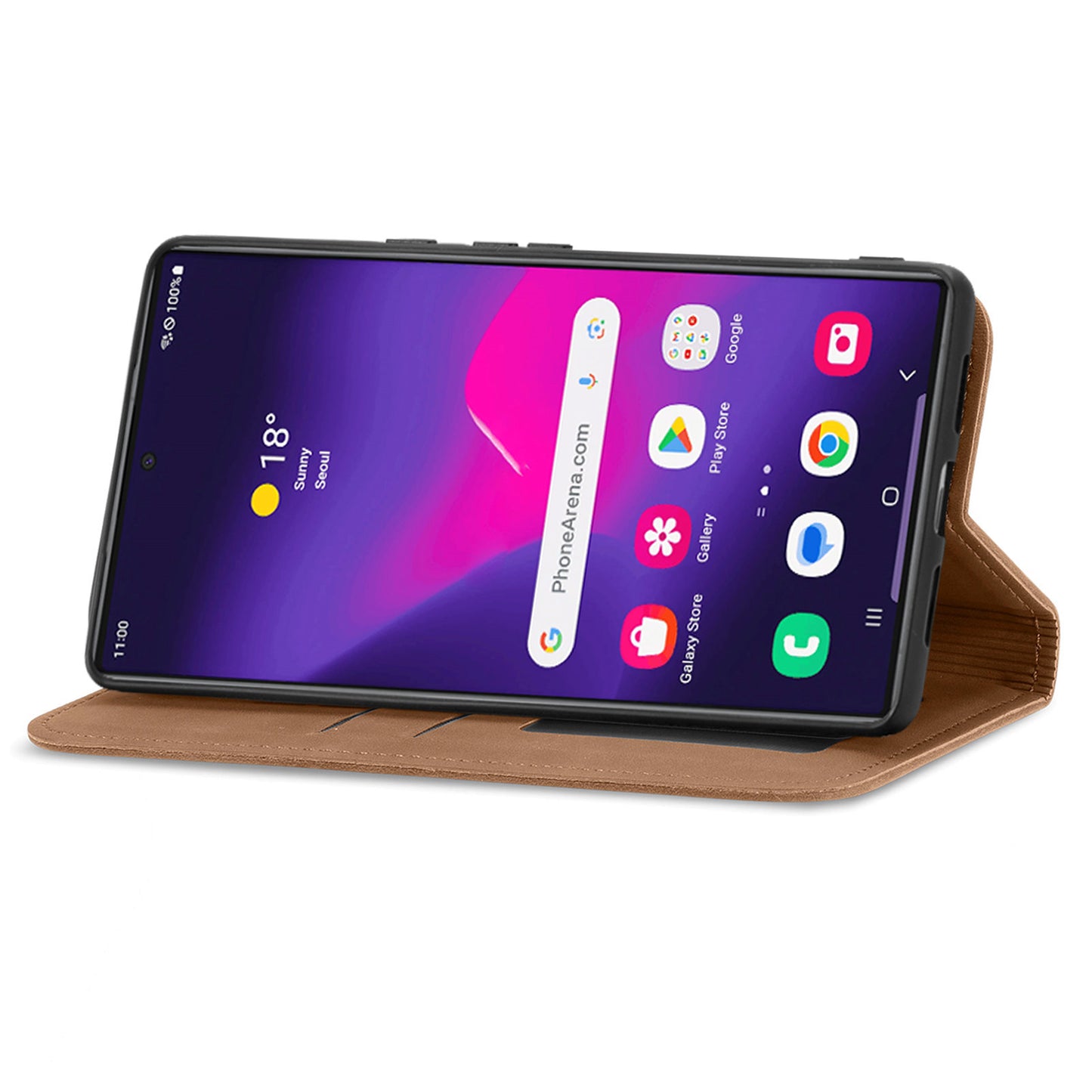 Phone Stand Case for Samsung Galaxy S24 Ultra Card Slots Skin-touch PU Leather Phone Cover - Brown