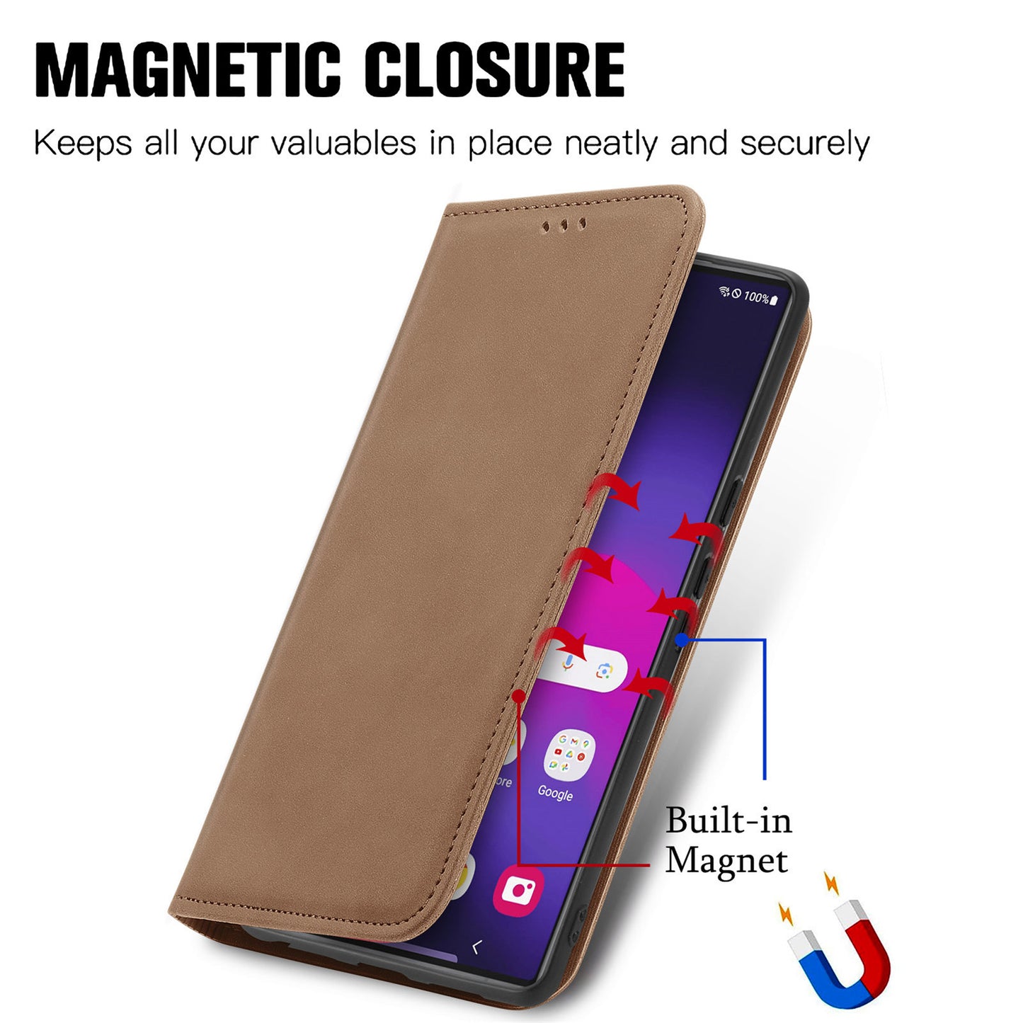 Phone Stand Case for Samsung Galaxy S24 Ultra Card Slots Skin-touch PU Leather Phone Cover - Brown