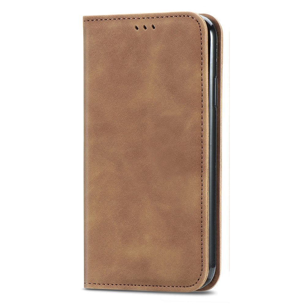 Phone Stand Case for Samsung Galaxy S24 Ultra Card Slots Skin-touch PU Leather Phone Cover - Brown