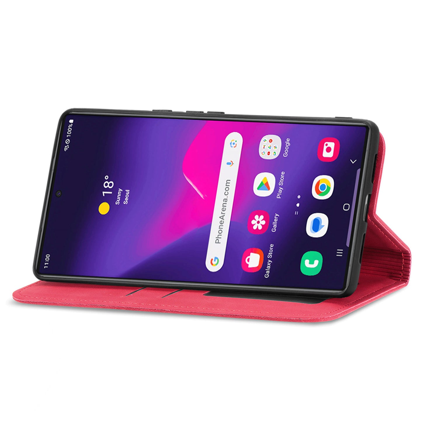 Phone Stand Case for Samsung Galaxy S24 Ultra Card Slots Skin-touch PU Leather Phone Cover - Red
