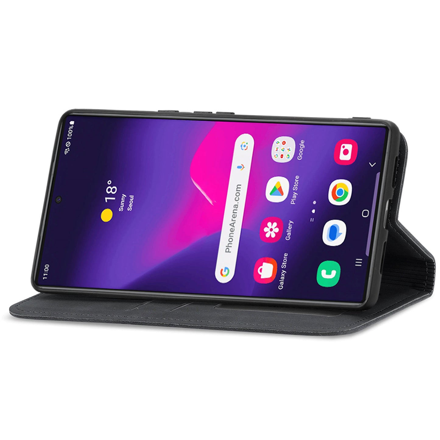 Phone Stand Case for Samsung Galaxy S24 Ultra Card Slots Skin-touch PU Leather Phone Cover - Black