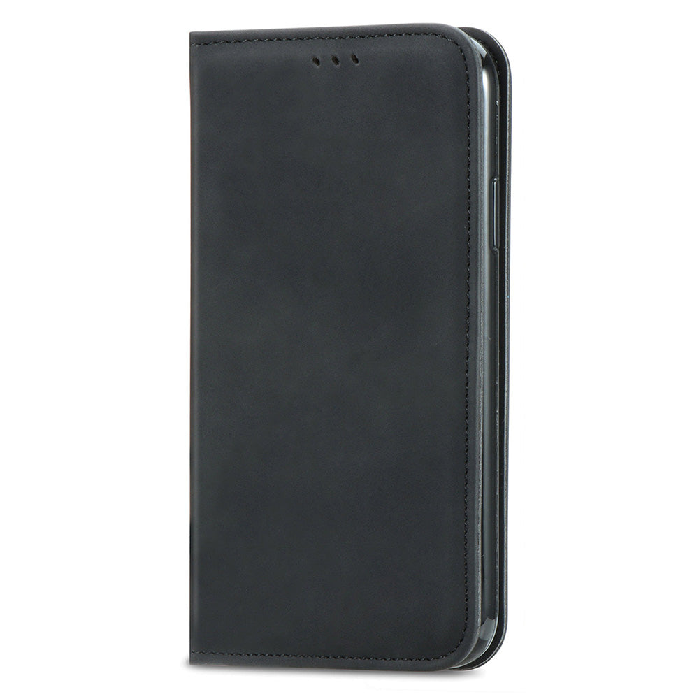 Phone Stand Case for Samsung Galaxy S24 Ultra Card Slots Skin-touch PU Leather Phone Cover - Black