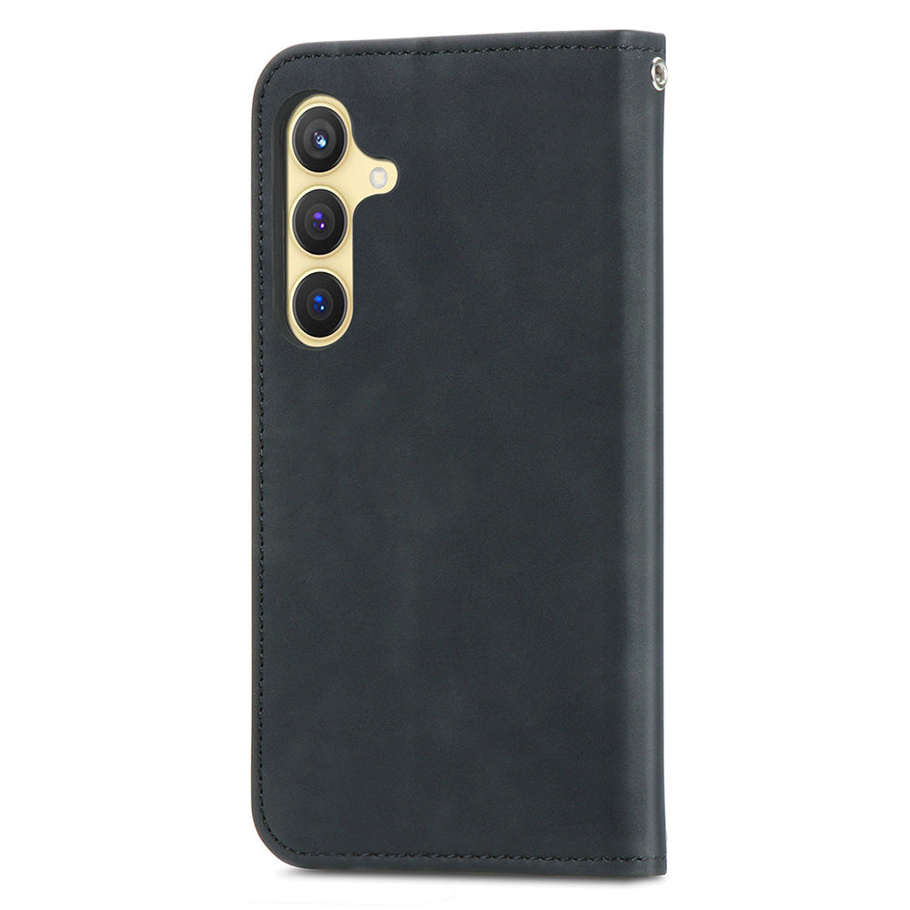 For Samsung Galaxy S24 Cases Magnetic Absorption Card Slots PU Leather Phone Stand Cover - Black