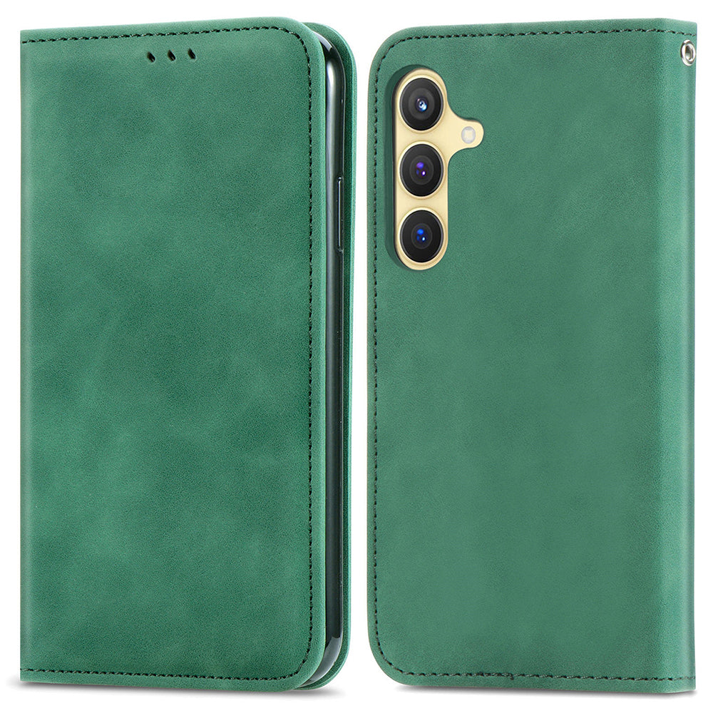 For Samsung Galaxy S24 Cases Magnetic Absorption Card Slots PU Leather Phone Stand Cover - Green