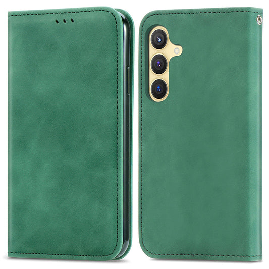 For Samsung Galaxy S24 Cases Magnetic Absorption Card Slots PU Leather Phone Stand Cover - Green