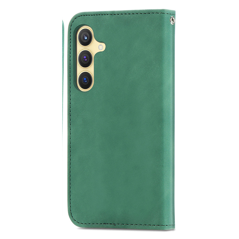 For Samsung Galaxy S24 Cases Magnetic Absorption Card Slots PU Leather Phone Stand Cover - Green