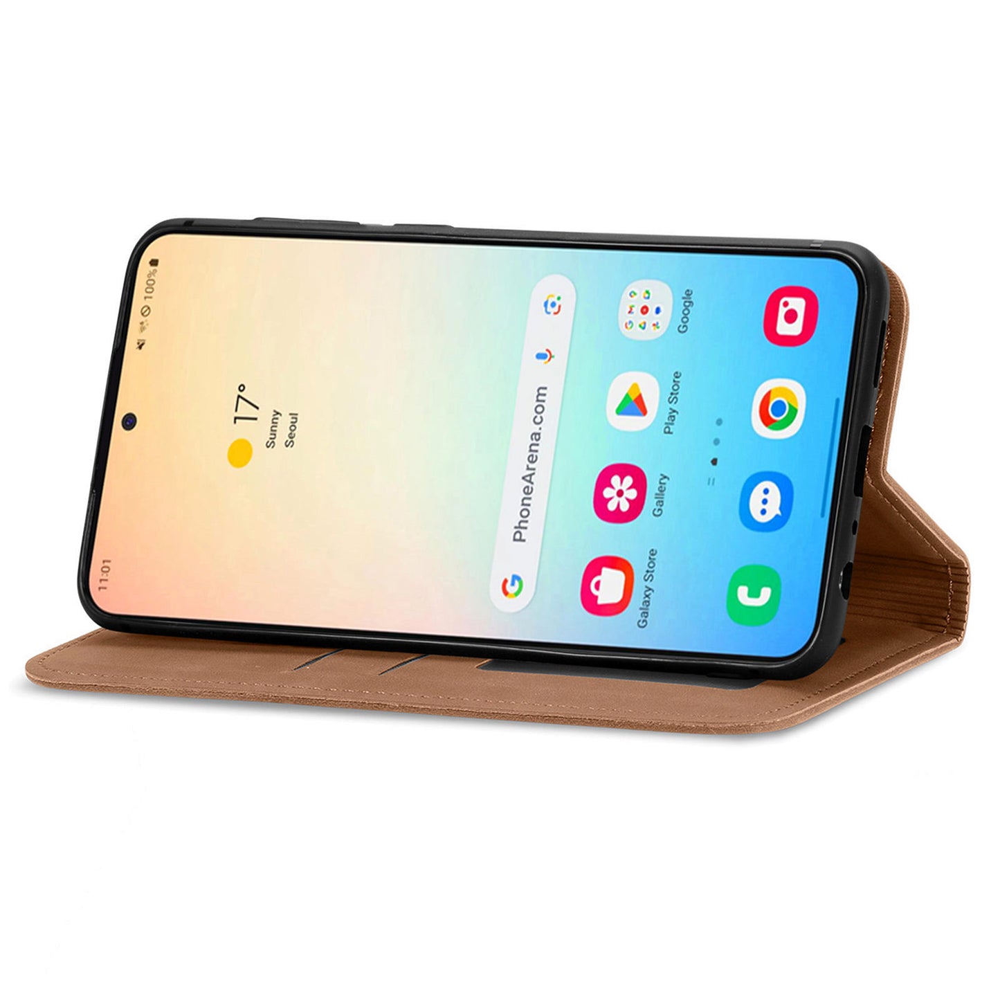 For Samsung Galaxy S24 Cases Magnetic Absorption Card Slots PU Leather Phone Stand Cover - Brown