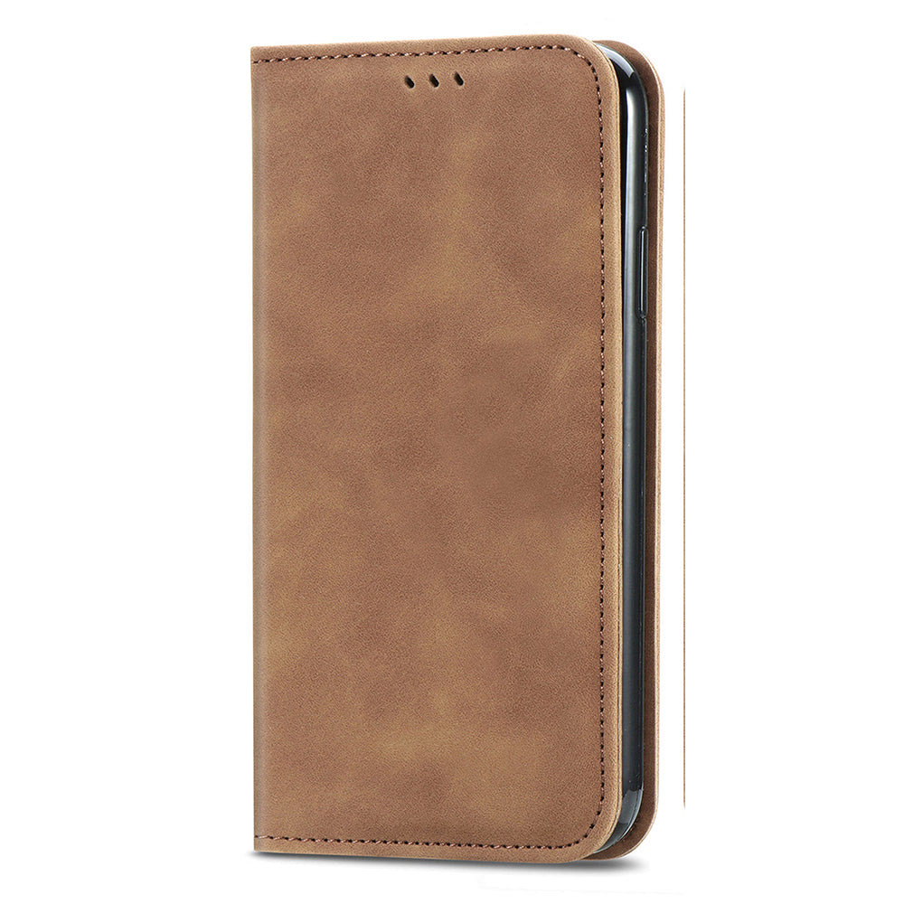 For Samsung Galaxy S24 Cases Magnetic Absorption Card Slots PU Leather Phone Stand Cover - Brown