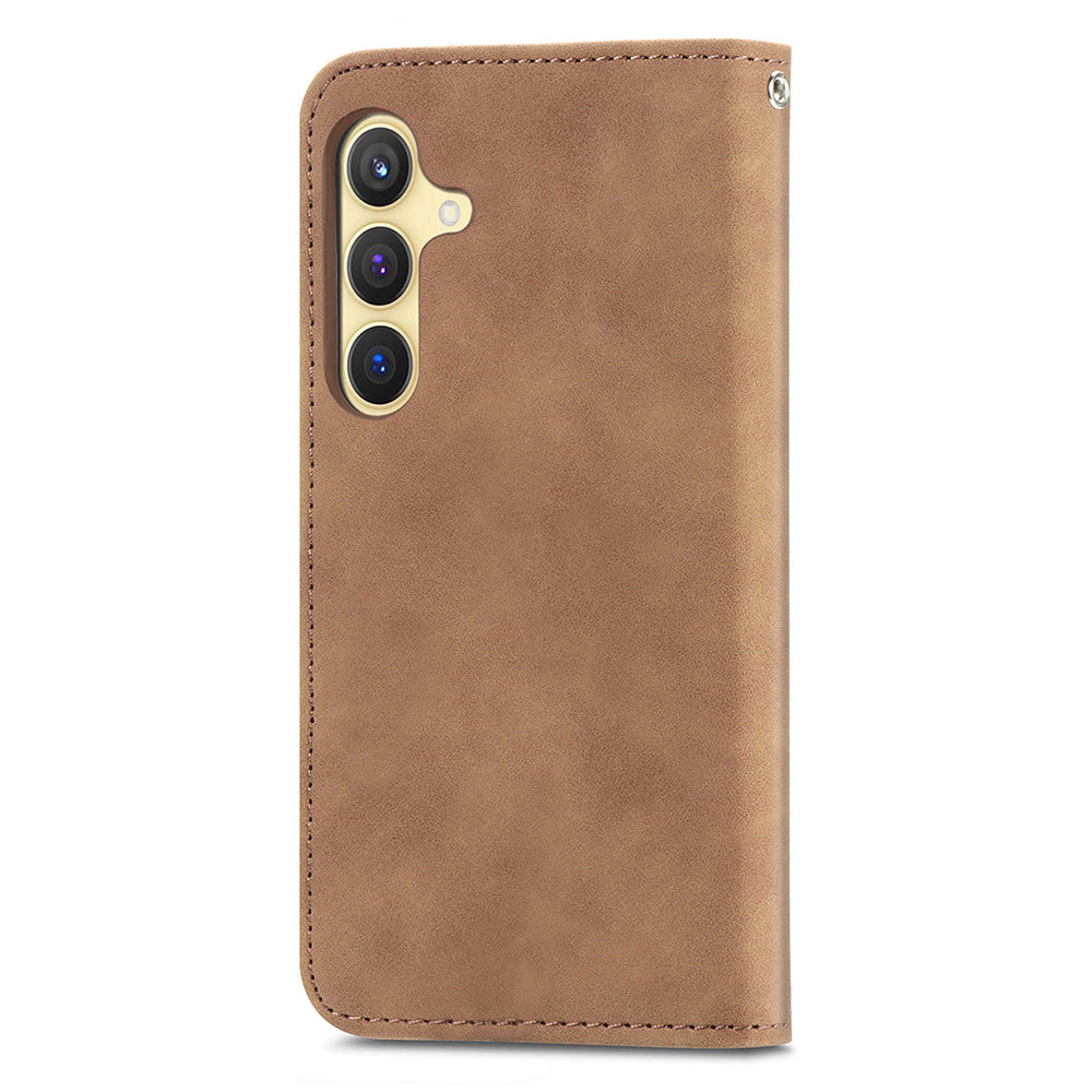 For Samsung Galaxy S24 Cases Magnetic Absorption Card Slots PU Leather Phone Stand Cover - Brown