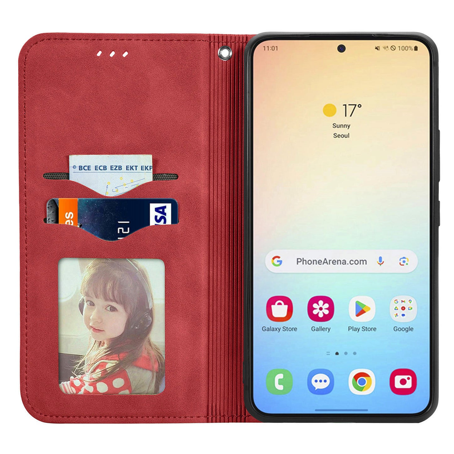 For Samsung Galaxy S24 Cases Magnetic Absorption Card Slots PU Leather Phone Stand Cover - Red