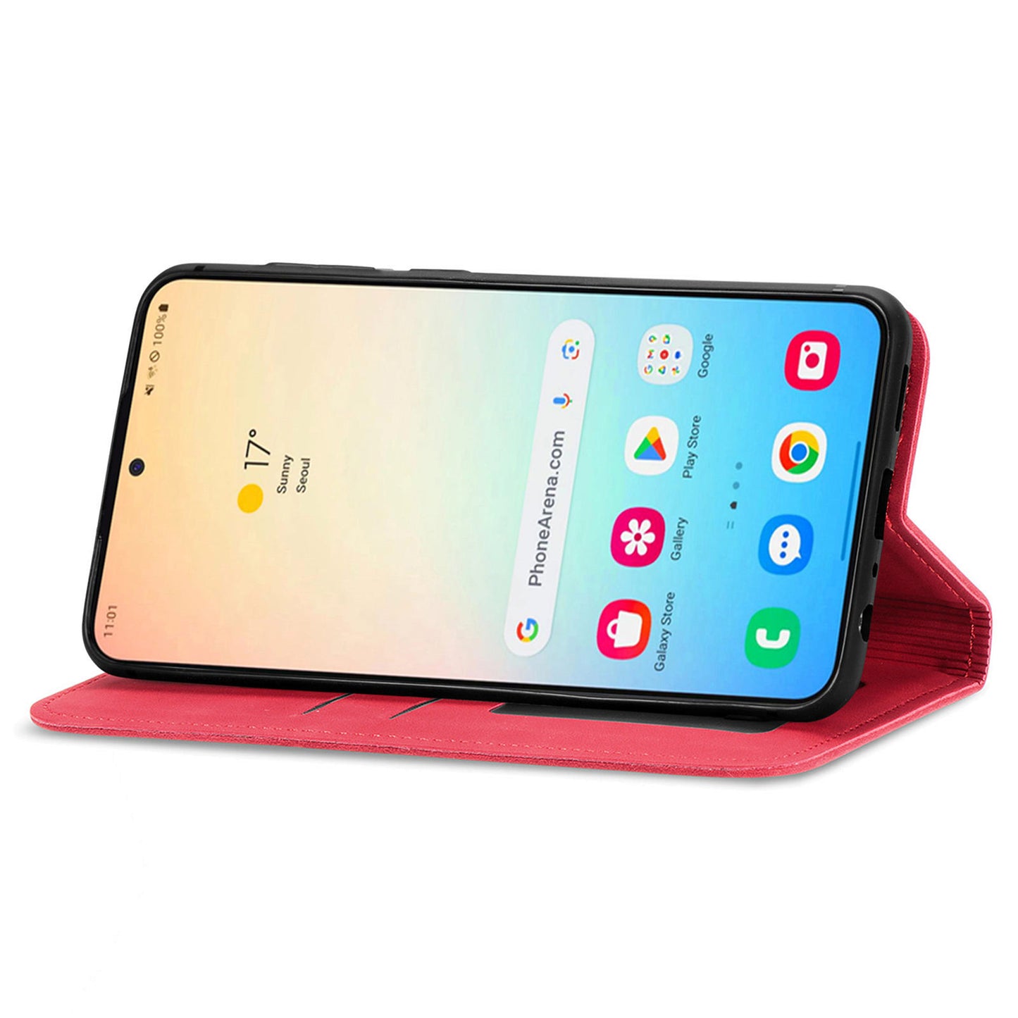 For Samsung Galaxy S24 Cases Magnetic Absorption Card Slots PU Leather Phone Stand Cover - Red