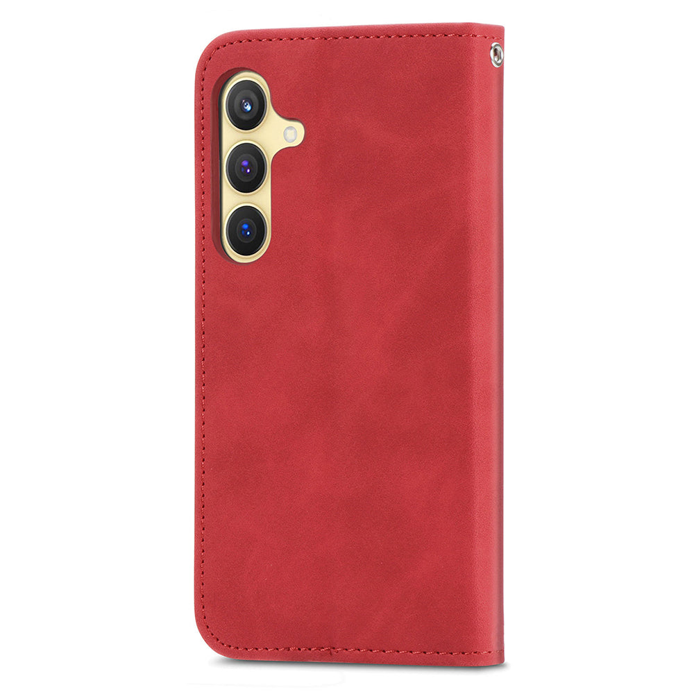 For Samsung Galaxy S24 Cases Magnetic Absorption Card Slots PU Leather Phone Stand Cover - Red