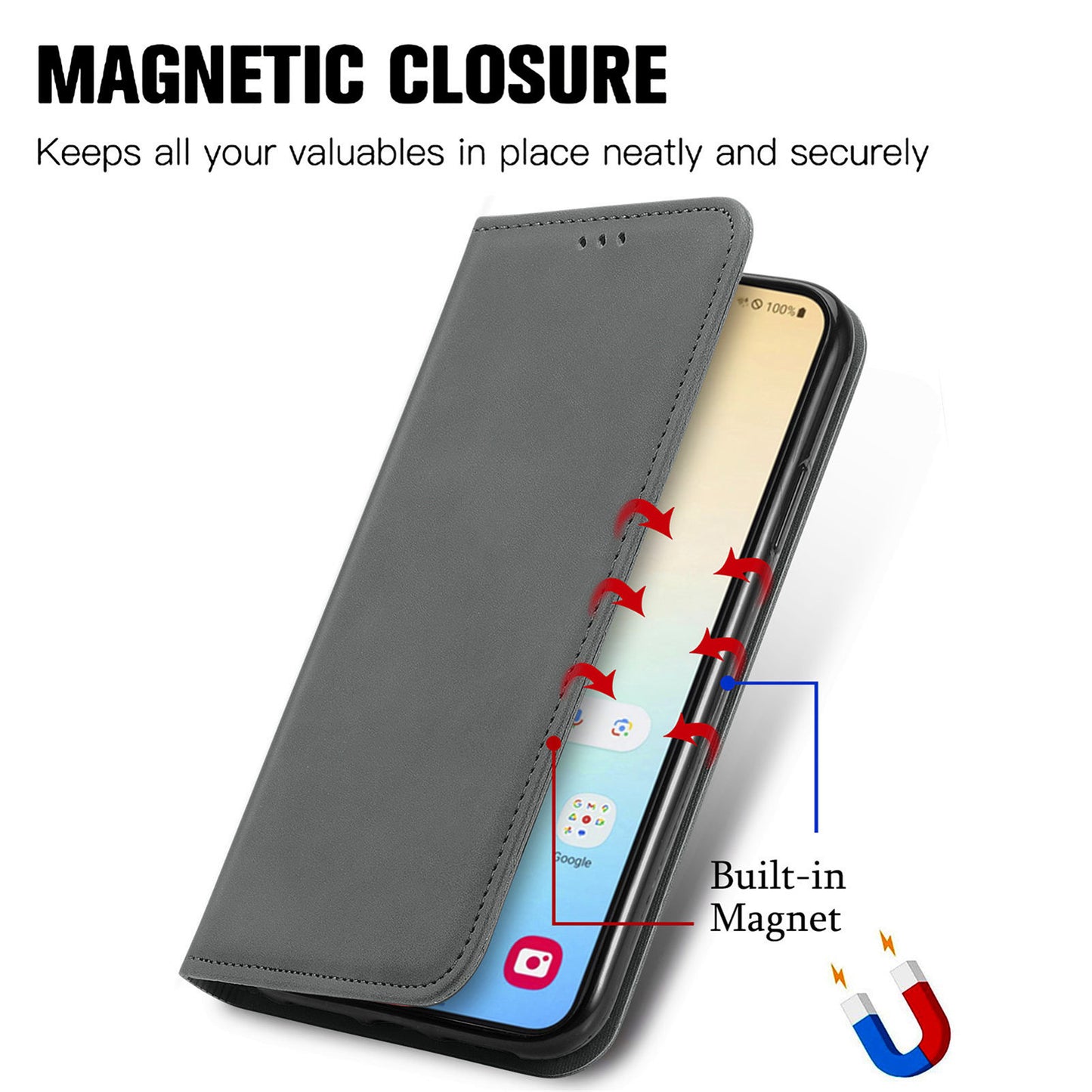 For Samsung Galaxy S24 Cases Magnetic Absorption Card Slots PU Leather Phone Stand Cover - Grey