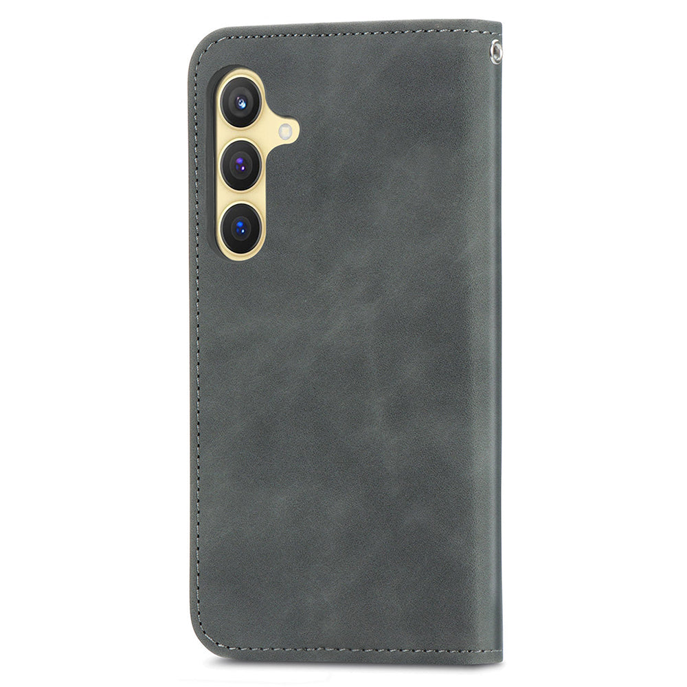 For Samsung Galaxy S24 Cases Magnetic Absorption Card Slots PU Leather Phone Stand Cover - Grey