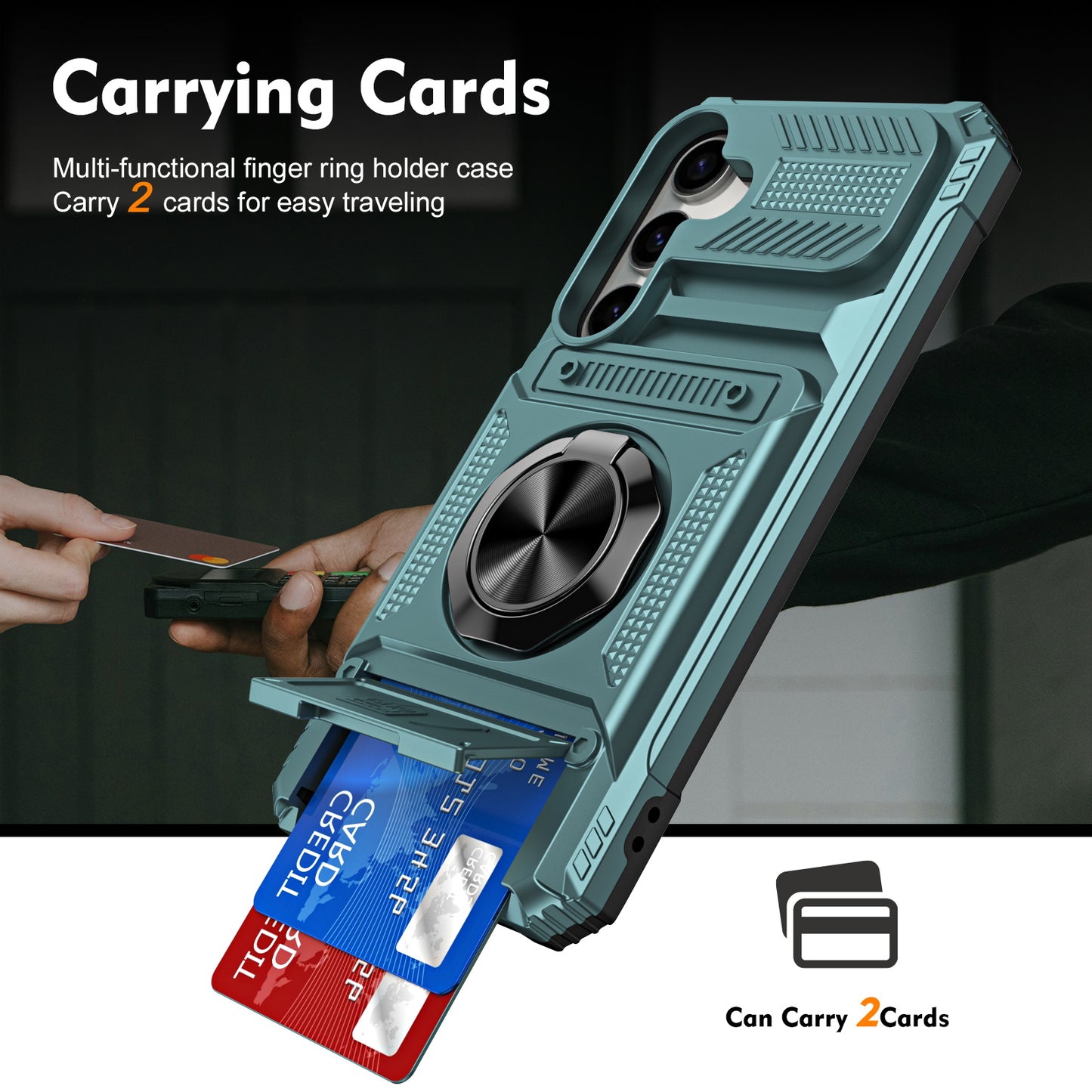For Samsung Galaxy S24+ Shockproof Phone Shell Kickstand PC+TPU Phone Case Support Magnetic Car Mount - Green
