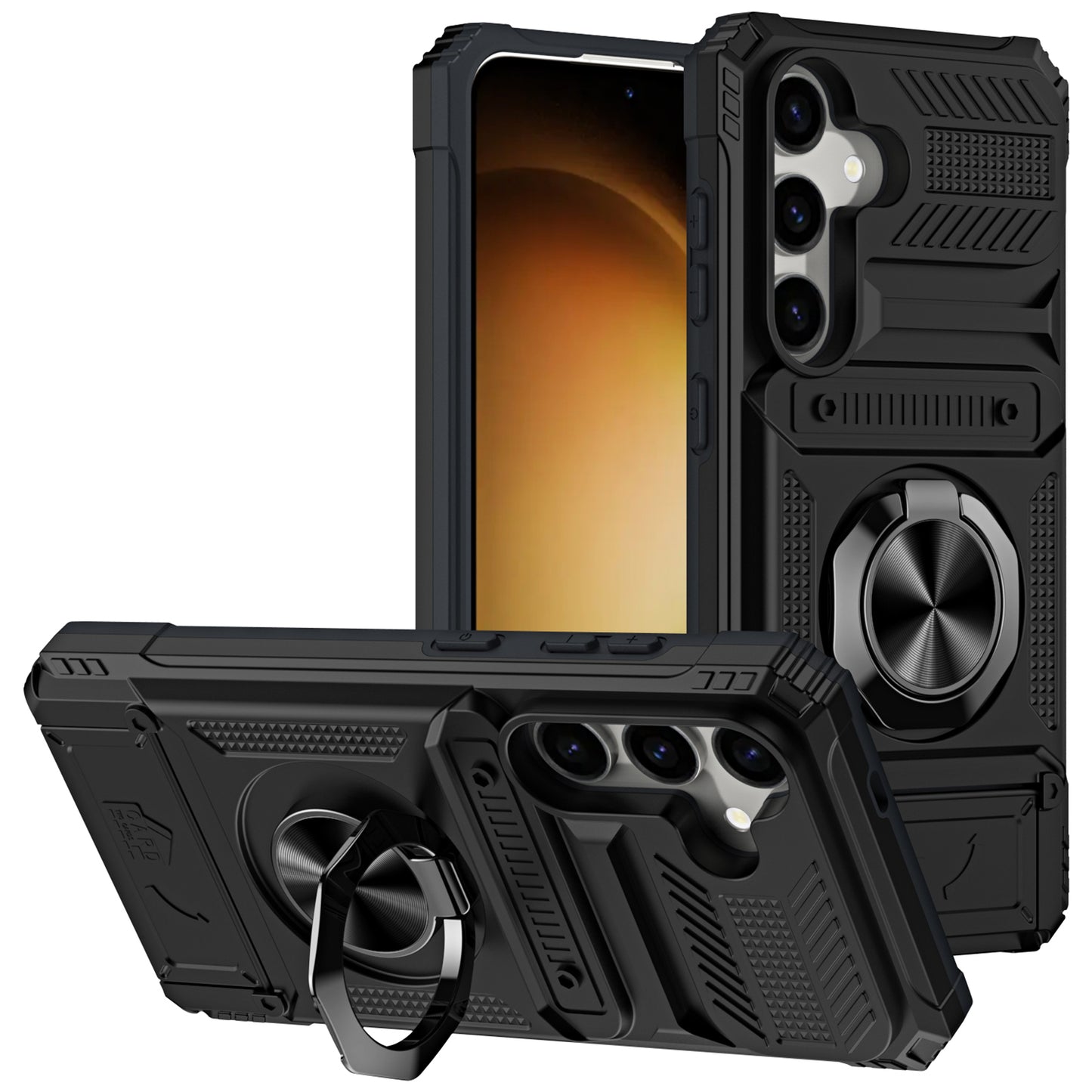 For Samsung Galaxy S24+ Shockproof Phone Shell Kickstand PC+TPU Phone Case Support Magnetic Car Mount - Black