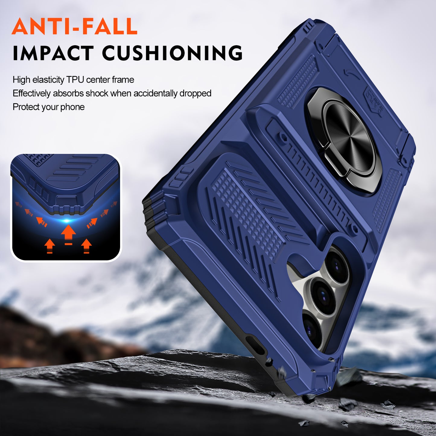 For Samsung Galaxy S24+ Shockproof Phone Shell Kickstand PC+TPU Phone Case Support Magnetic Car Mount - Blue