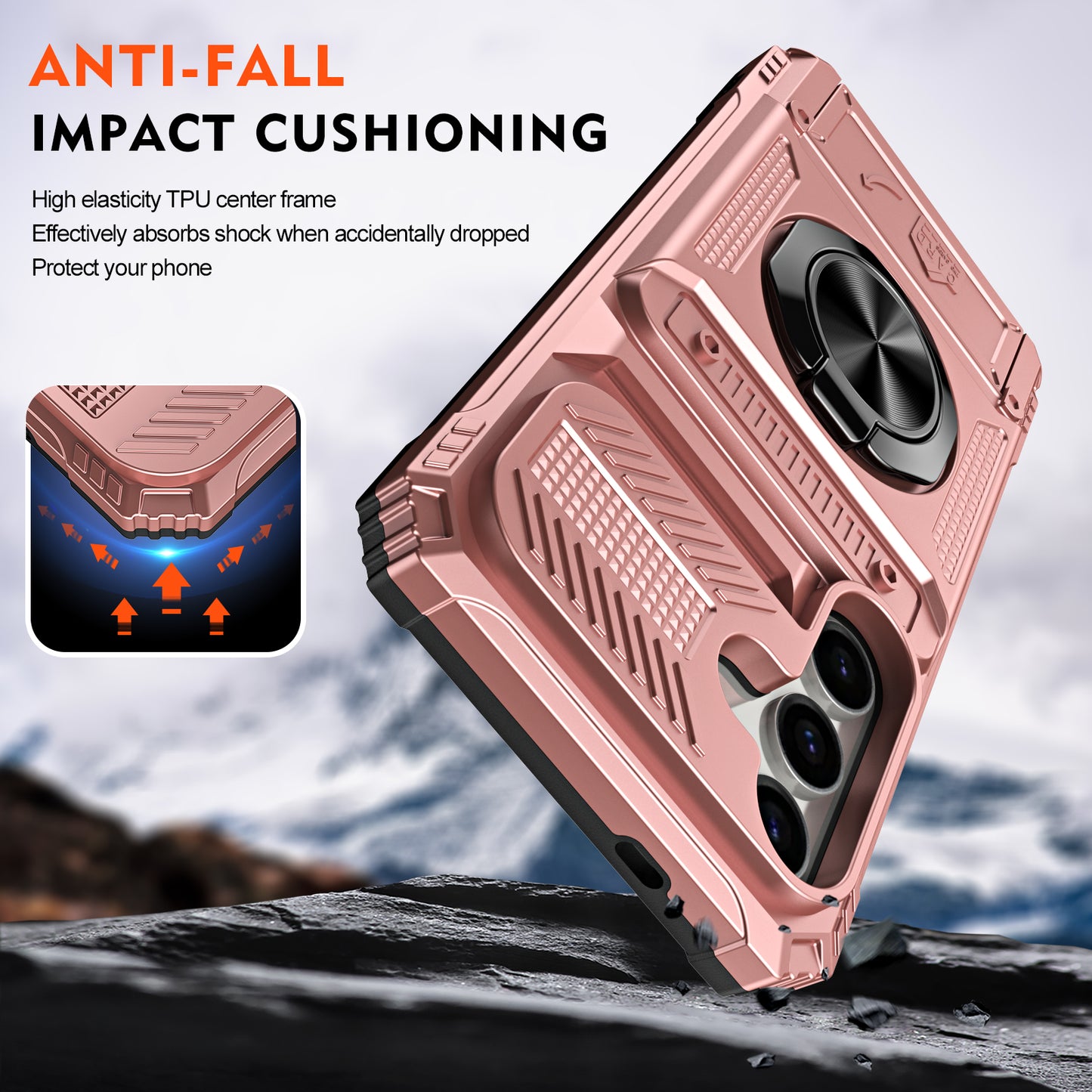 PC+TPU Phone Case for Samsung Galaxy S24 Kickstand Phone Cover Support Magnetic Car Mount - Rose Gold