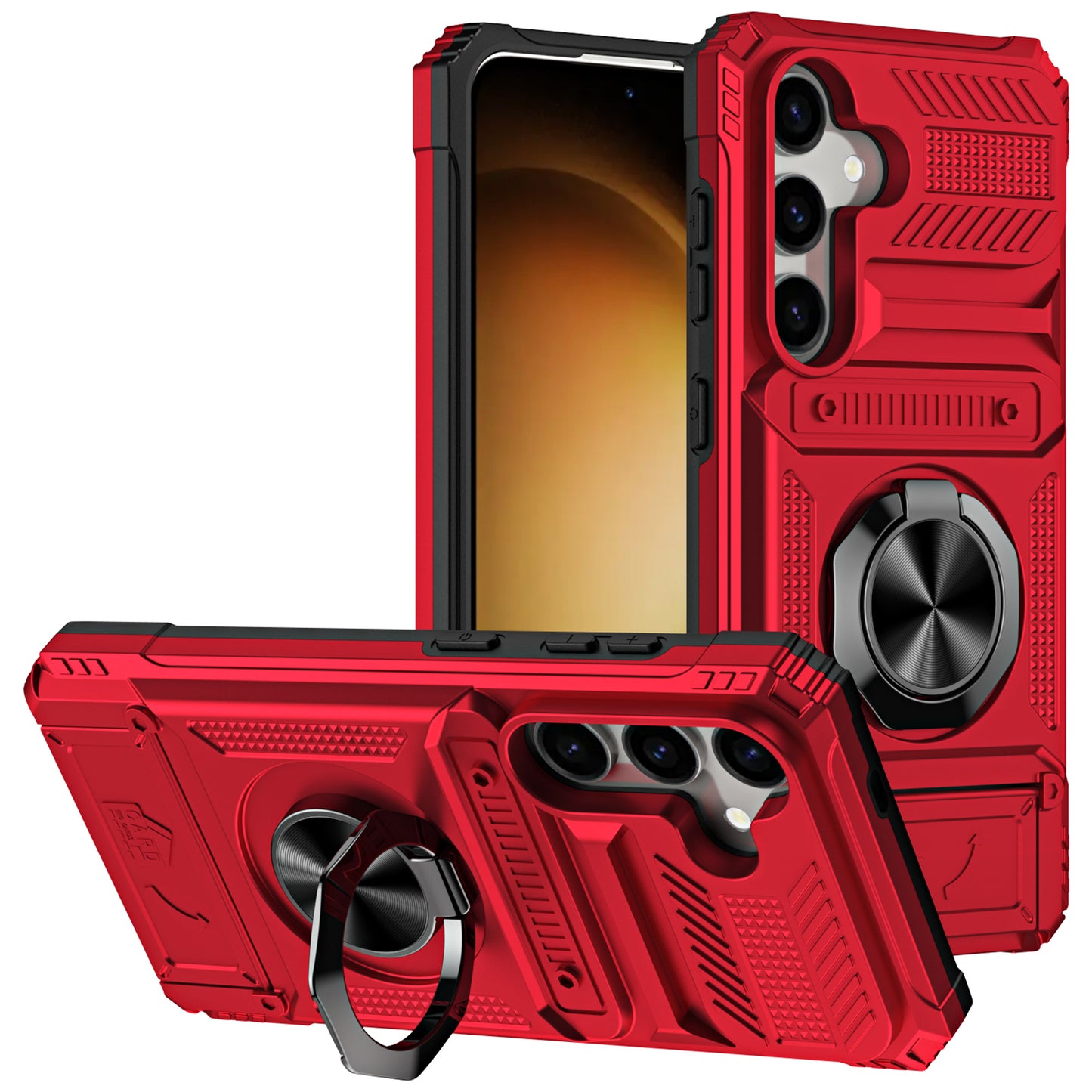 PC+TPU Phone Case for Samsung Galaxy S24 Kickstand Phone Cover Support Magnetic Car Mount - Red