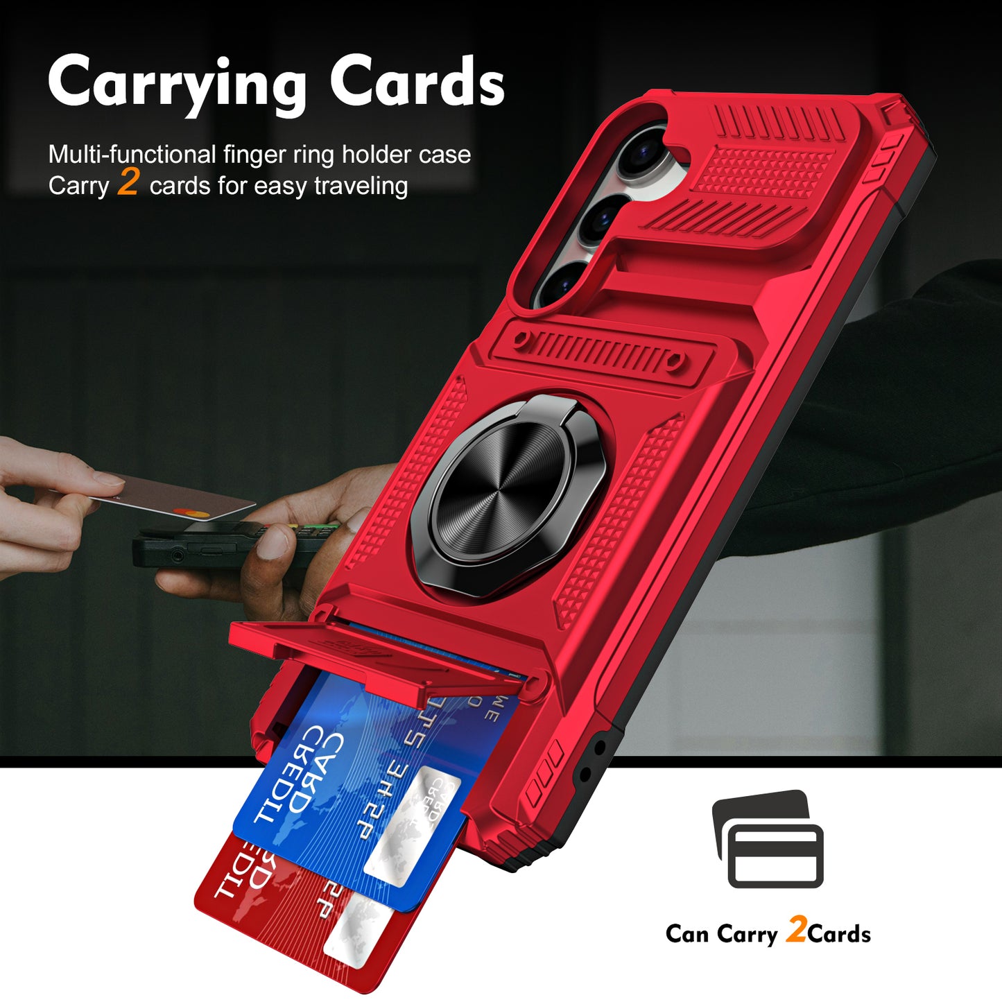 PC+TPU Phone Case for Samsung Galaxy S24 Kickstand Phone Cover Support Magnetic Car Mount - Red