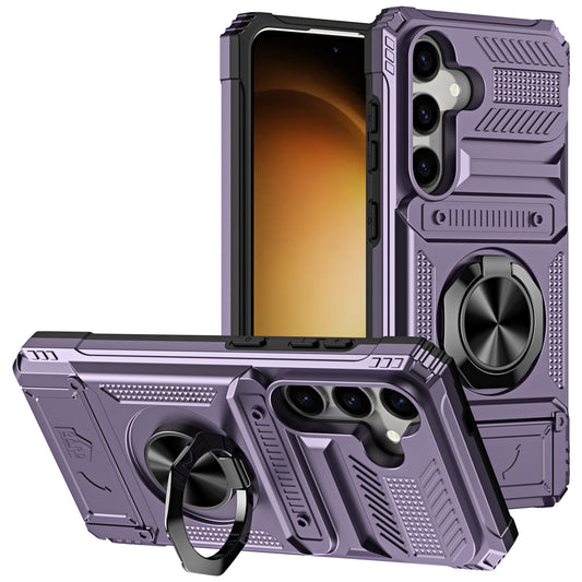 PC+TPU Phone Case for Samsung Galaxy S24 Kickstand Phone Cover Support Magnetic Car Mount - Purple
