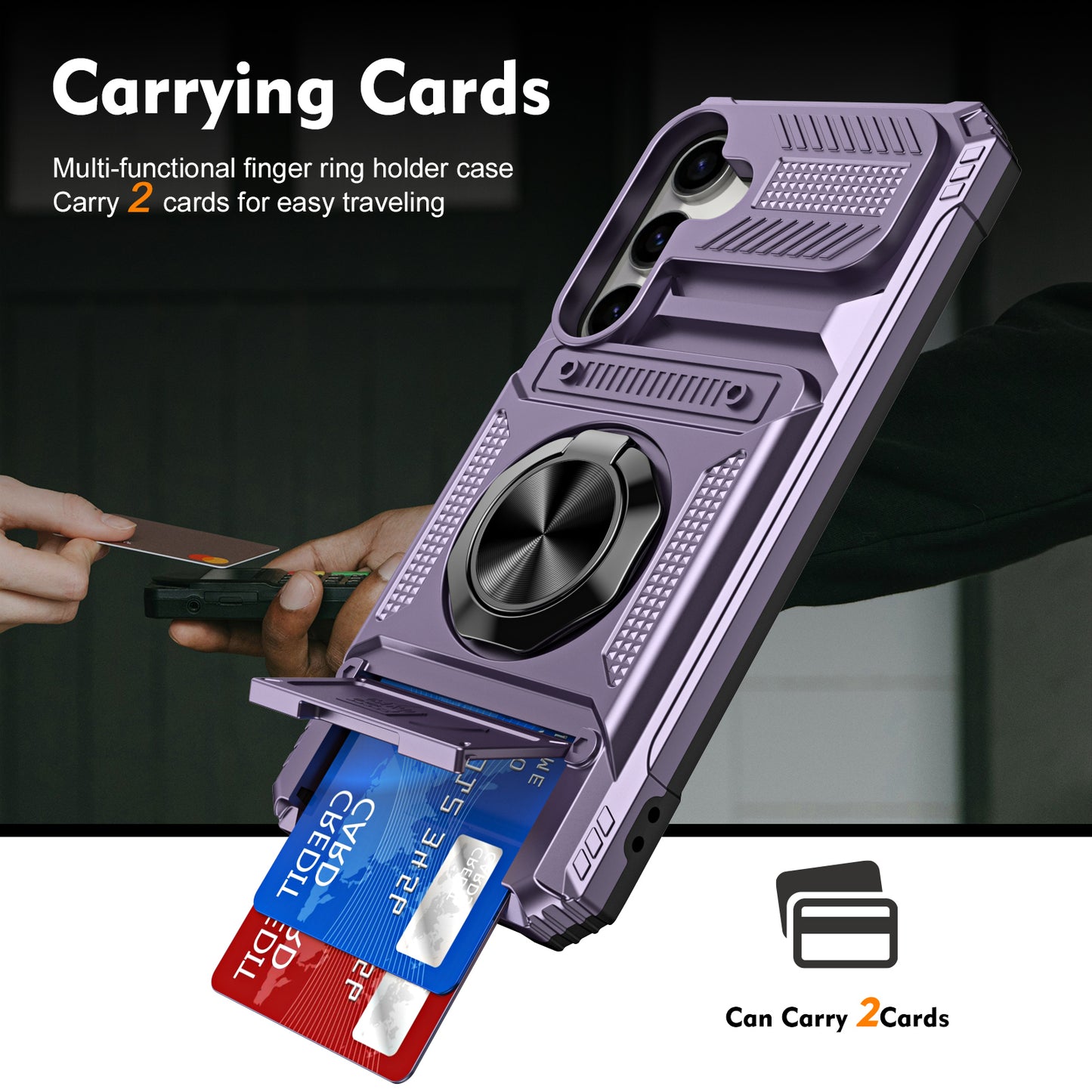 PC+TPU Phone Case for Samsung Galaxy S24 Kickstand Phone Cover Support Magnetic Car Mount - Purple
