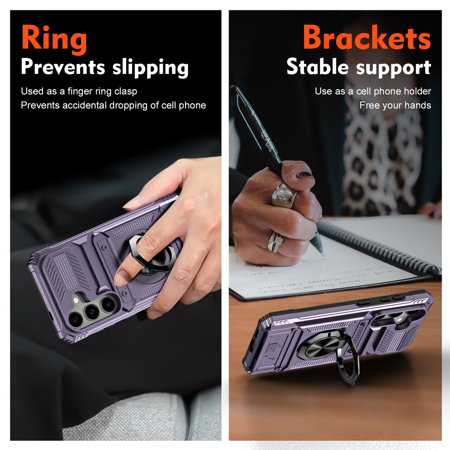 PC+TPU Phone Case for Samsung Galaxy S24 Kickstand Phone Cover Support Magnetic Car Mount - Purple
