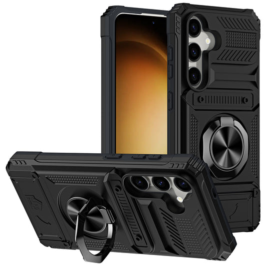 PC+TPU Phone Case for Samsung Galaxy S24 Kickstand Phone Cover Support Magnetic Car Mount - Black
