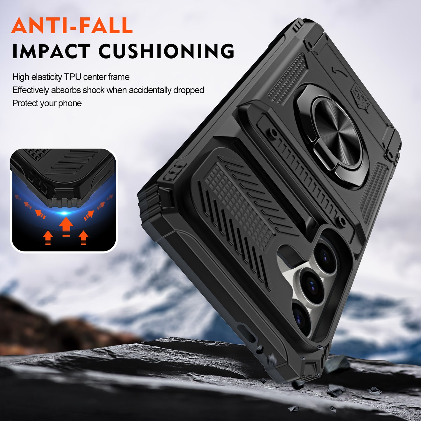 PC+TPU Phone Case for Samsung Galaxy S24 Kickstand Phone Cover Support Magnetic Car Mount - Black