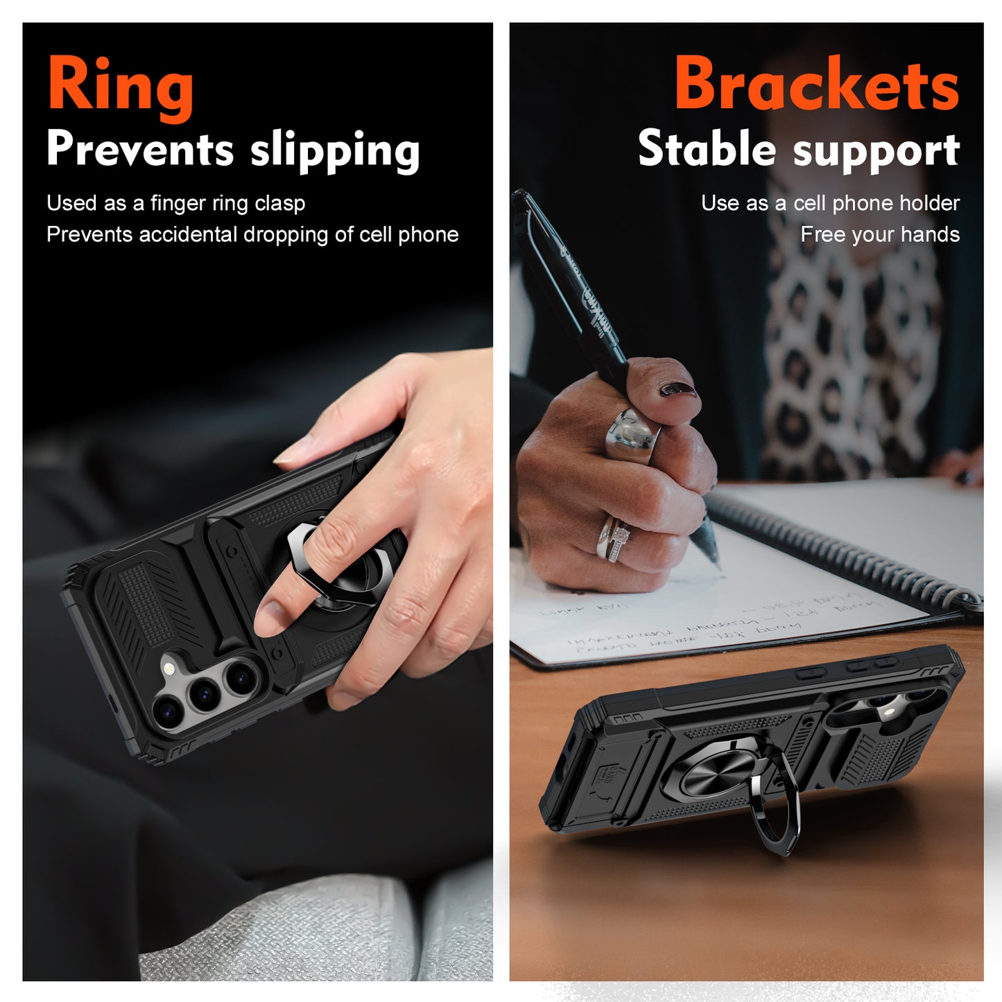 PC+TPU Phone Case for Samsung Galaxy S24 Kickstand Phone Cover Support Magnetic Car Mount - Black