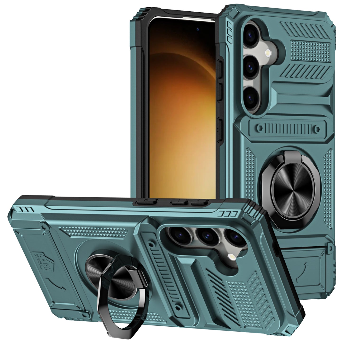 PC+TPU Phone Case for Samsung Galaxy S24 Kickstand Phone Cover Support Magnetic Car Mount - Green