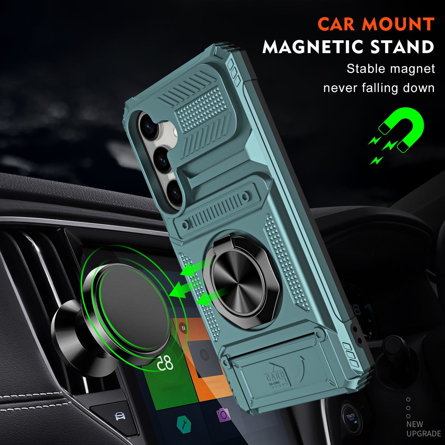 PC+TPU Phone Case for Samsung Galaxy S24 Kickstand Phone Cover Support Magnetic Car Mount - Green