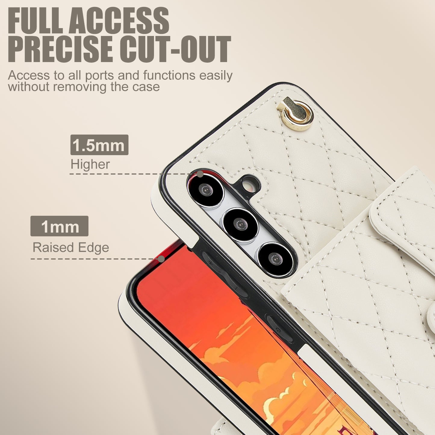 026 For Samsung Galaxy S24 Kickstand Phone Case Rhombus Grid Pattern with 2 Straps - White