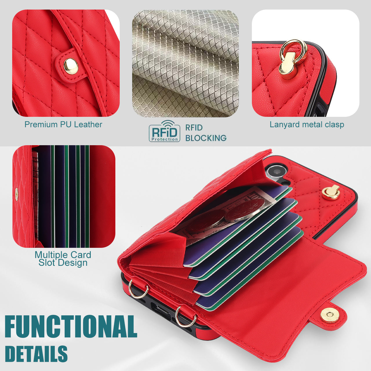 026 For Samsung Galaxy S24 Kickstand Phone Case Rhombus Grid Pattern with 2 Straps - Red