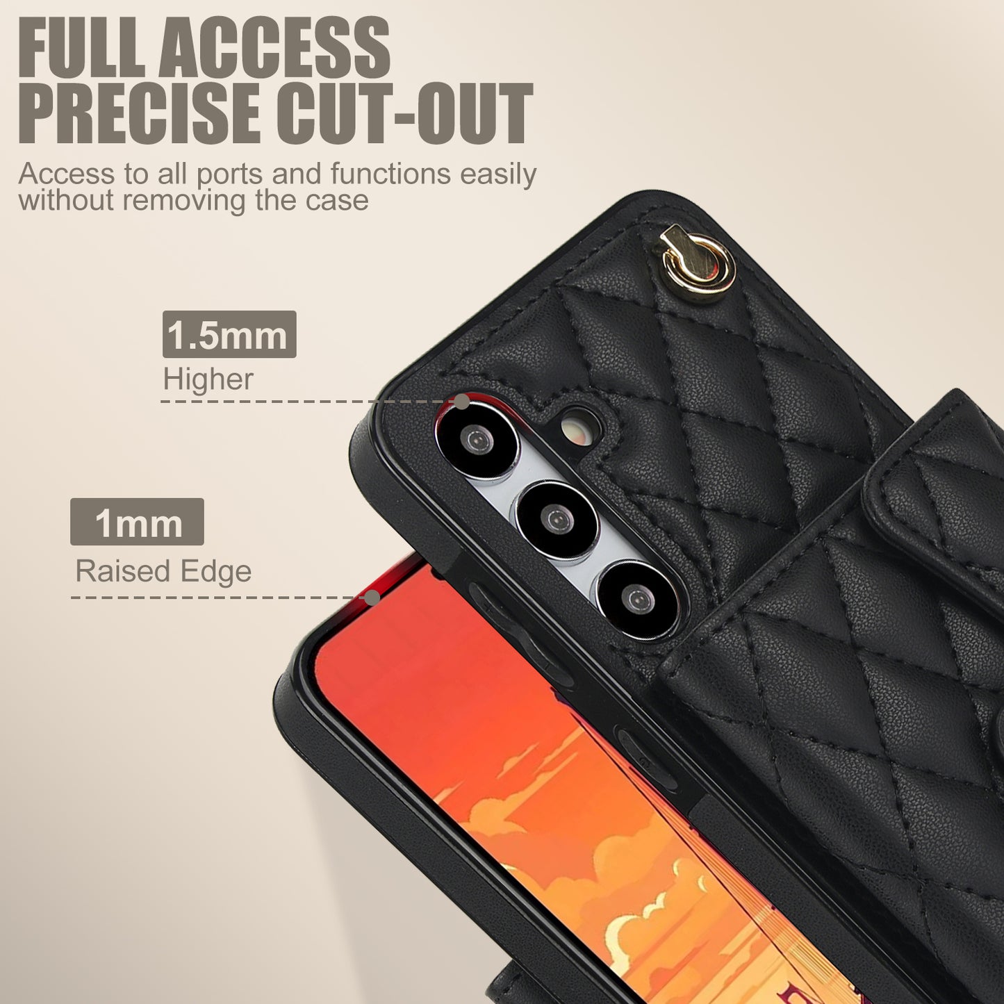026 For Samsung Galaxy S24+ Card Case Leather Coated TPU Phone Cover with 2 Straps - Black