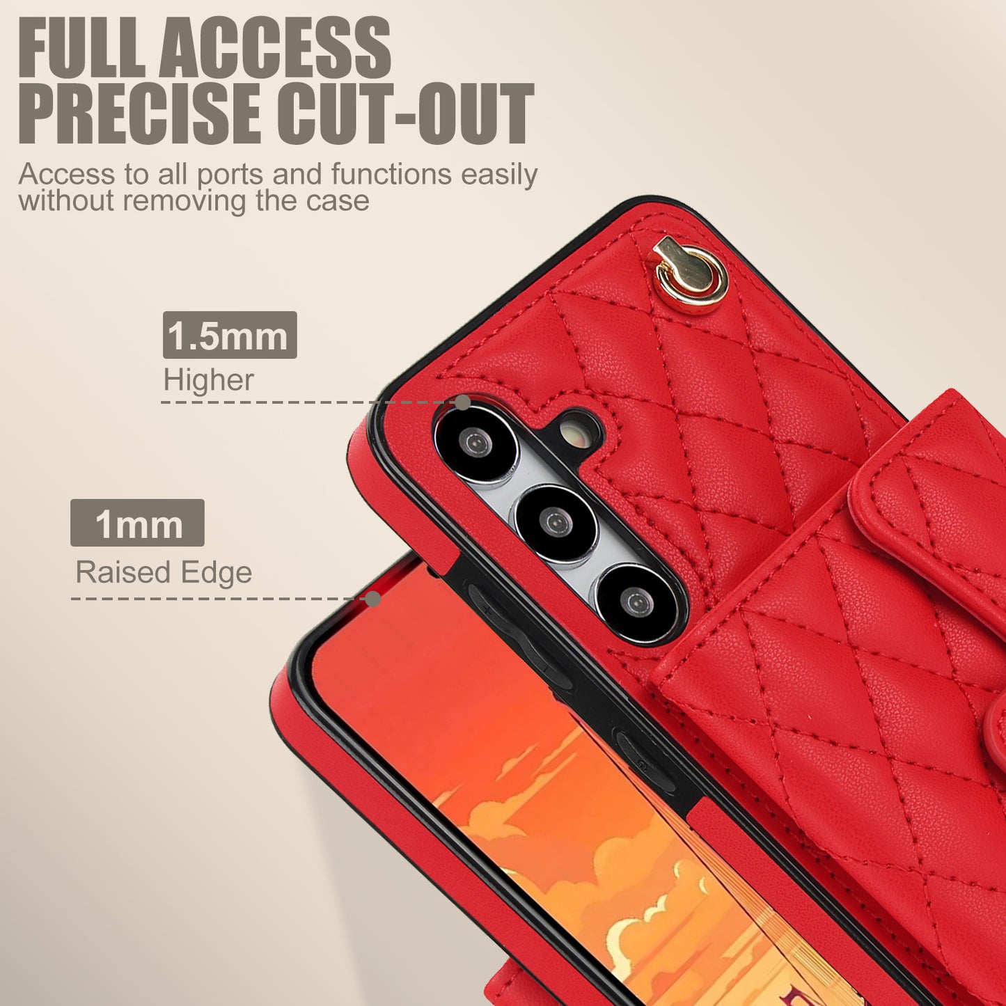 026 For Samsung Galaxy S24+ Card Case Leather Coated TPU Phone Cover with 2 Straps - Red
