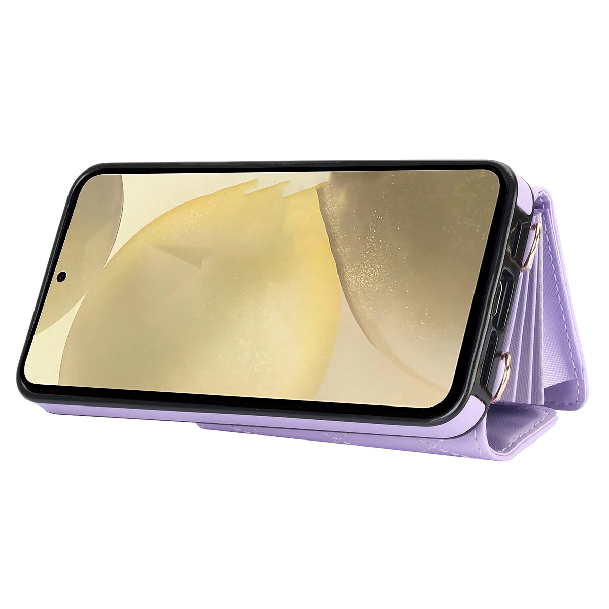 026 For Samsung Galaxy S24+ Card Case Leather Coated TPU Phone Cover with 2 Straps - Purple
