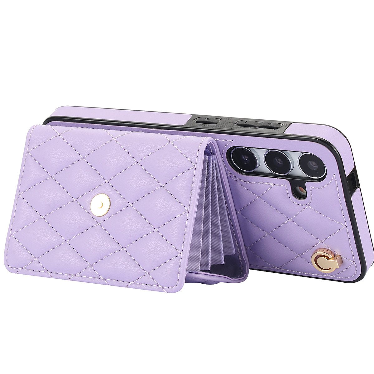 026 For Samsung Galaxy S24+ Card Case Leather Coated TPU Phone Cover with 2 Straps - Purple