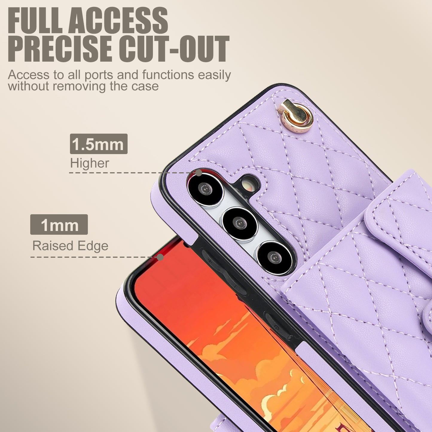 026 For Samsung Galaxy S24+ Card Case Leather Coated TPU Phone Cover with 2 Straps - Purple