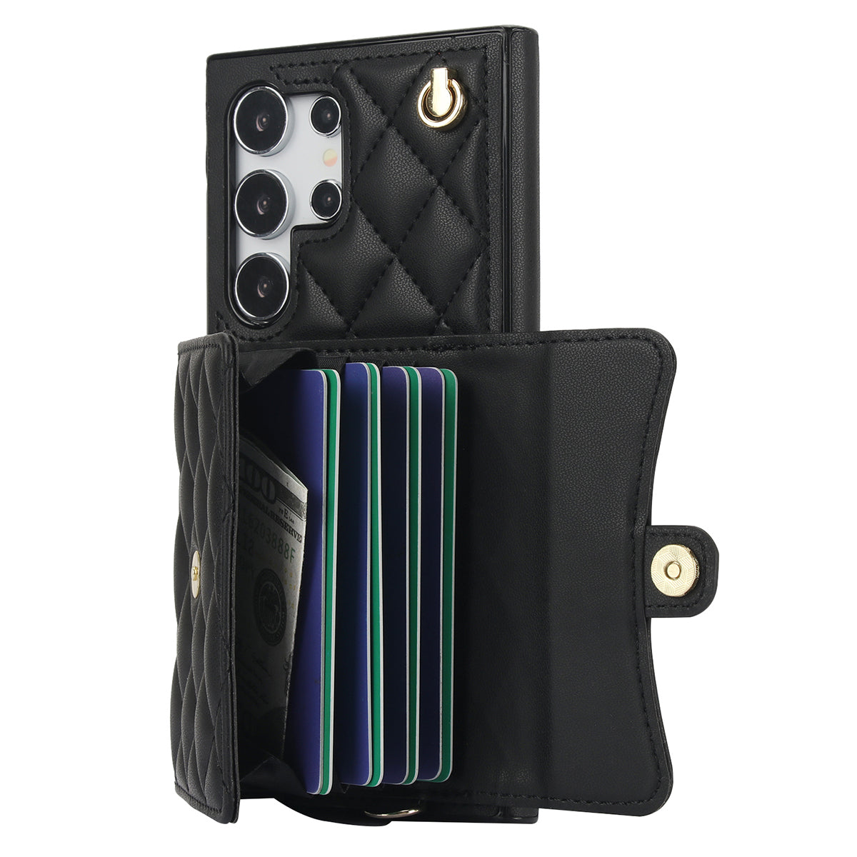 026 For Samsung Galaxy S24 Ultra Card Slots Phone Case Kickstand Leather+TPU Cover - Black