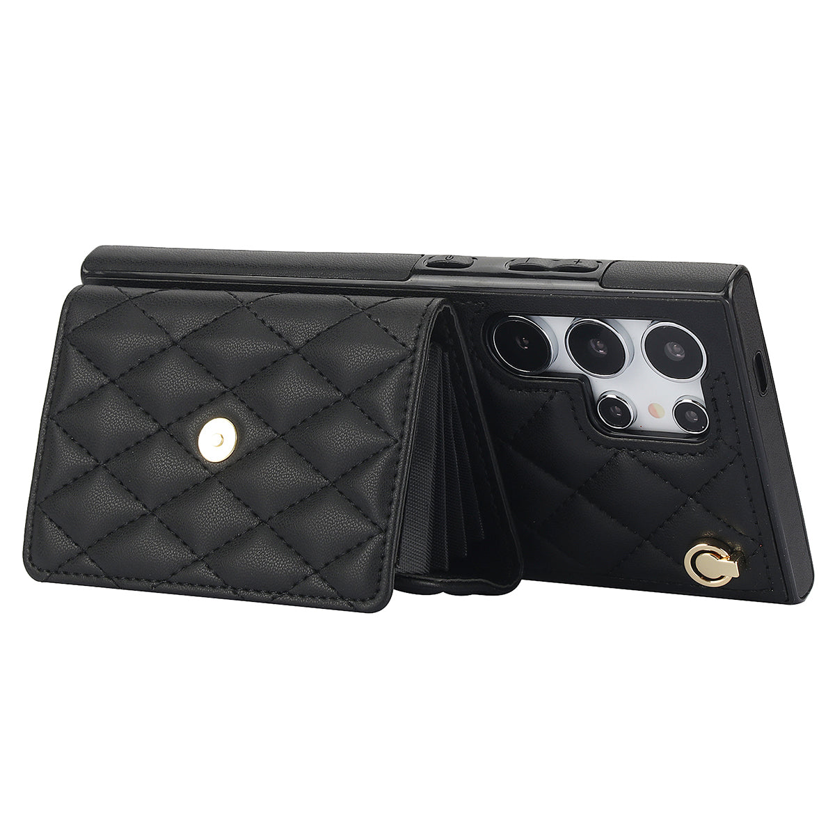 026 For Samsung Galaxy S24 Ultra Card Slots Phone Case Kickstand Leather+TPU Cover - Black