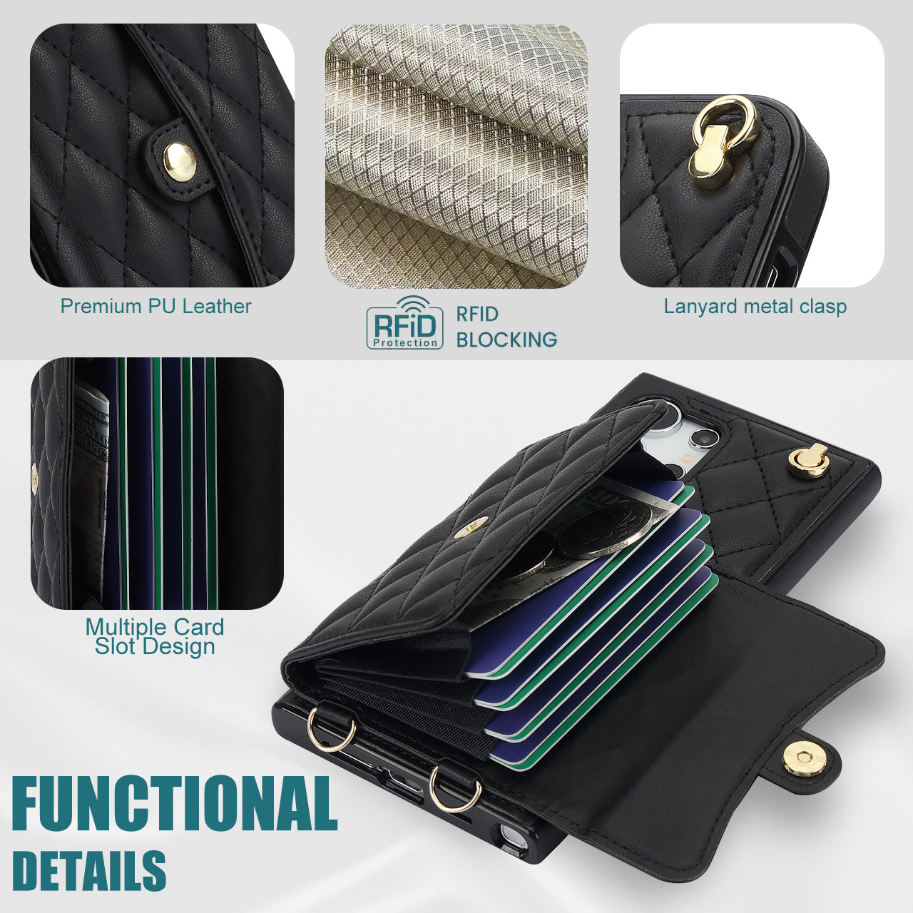 026 For Samsung Galaxy S24 Ultra Card Slots Phone Case Kickstand Leather+TPU Cover - Black