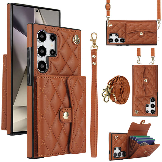 026 For Samsung Galaxy S24 Ultra Card Slots Phone Case Kickstand Leather+TPU Cover - Brown