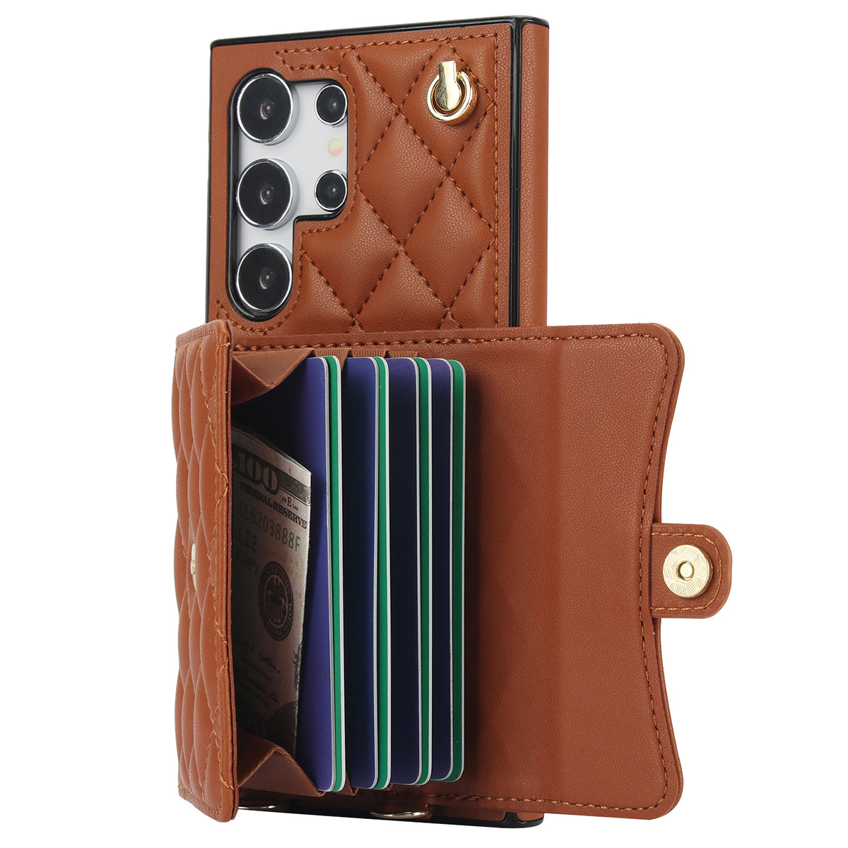 026 For Samsung Galaxy S24 Ultra Card Slots Phone Case Kickstand Leather+TPU Cover - Brown