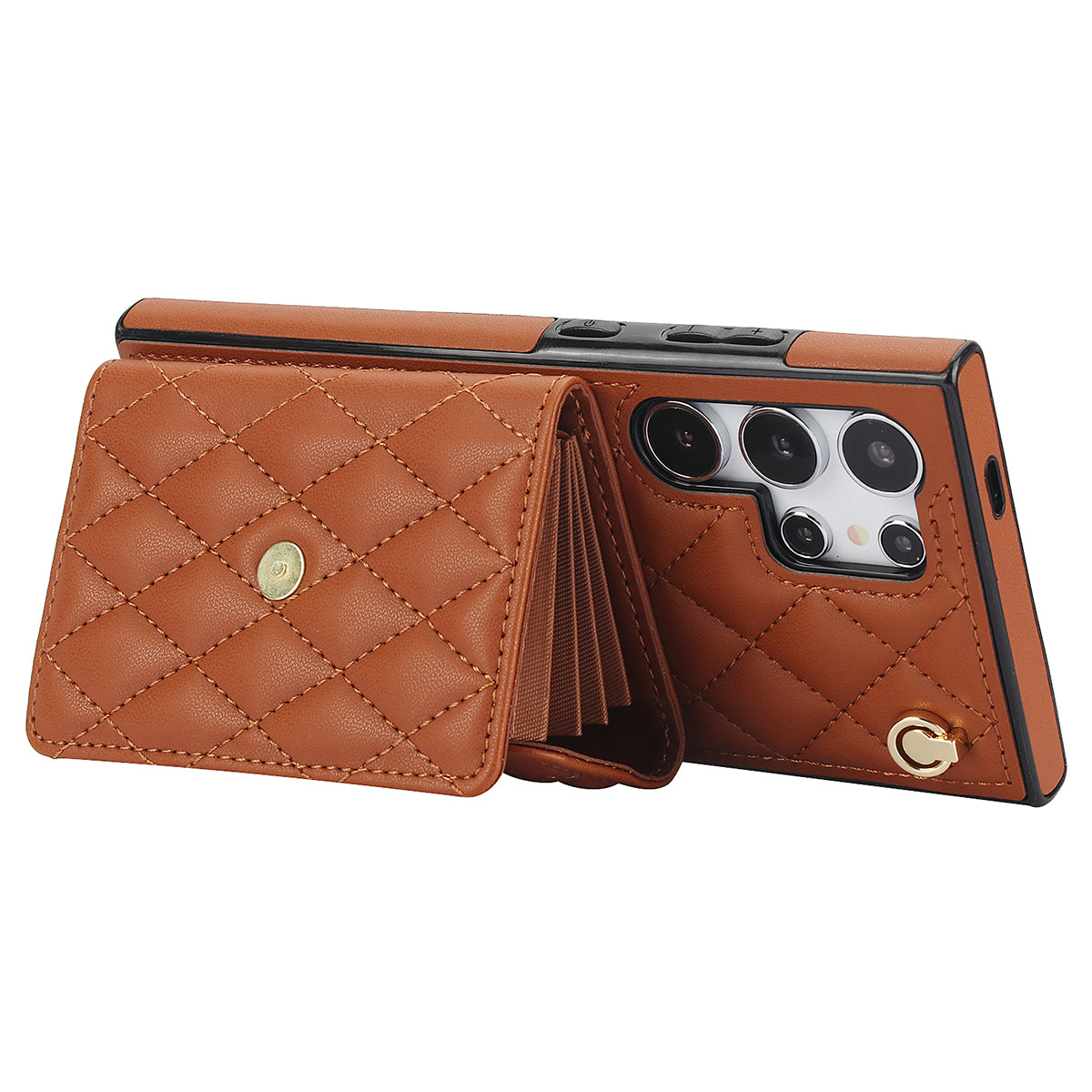 026 For Samsung Galaxy S24 Ultra Card Slots Phone Case Kickstand Leather+TPU Cover - Brown